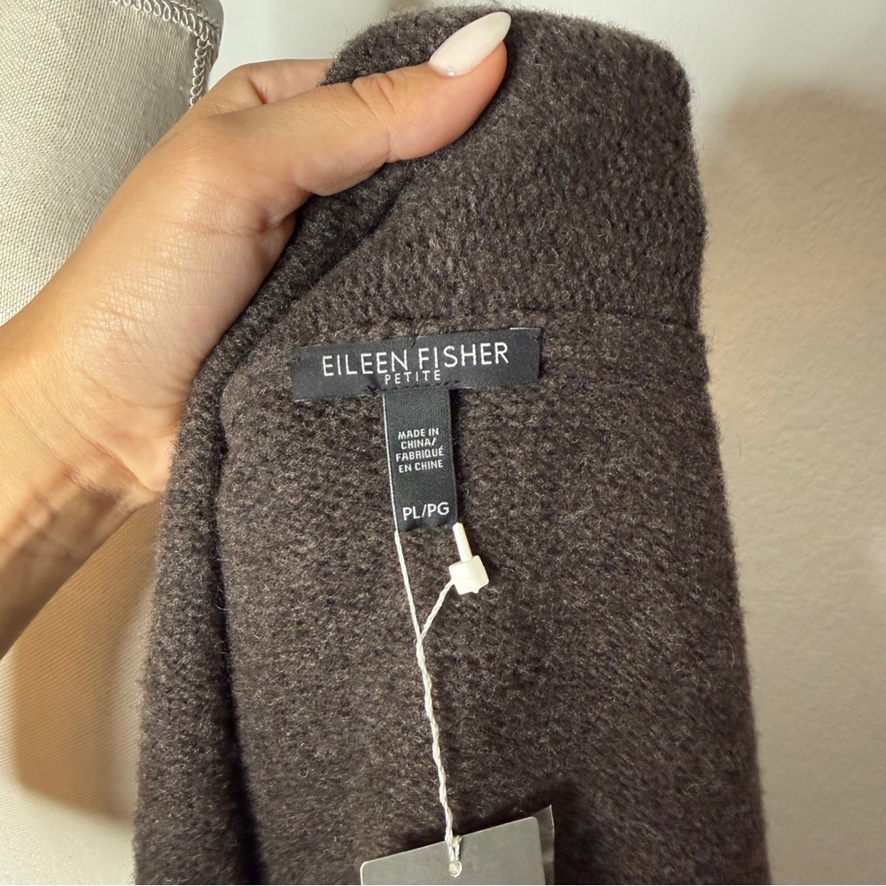 Eileen Fisher Peat Wool Leather Cardigan Jacket Black Brown NWT Size LP - Picture 6 of 8